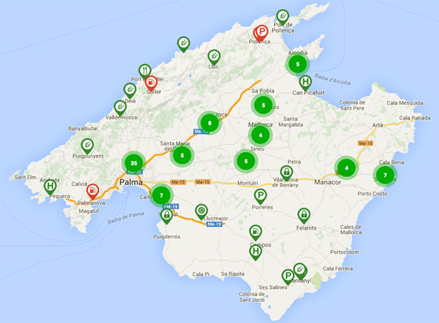 Mallorca Ladestationen 2016 There are lots of charging points on Mallorca, especially in Palma. Smaller towns generally only have Schuko outlets for e-bikes or wallboxes at hotels.
