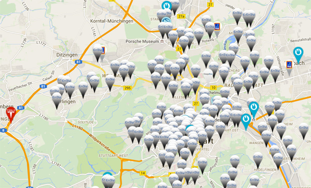 The region does not lack charging points. Image: screenshotplugfinder.de