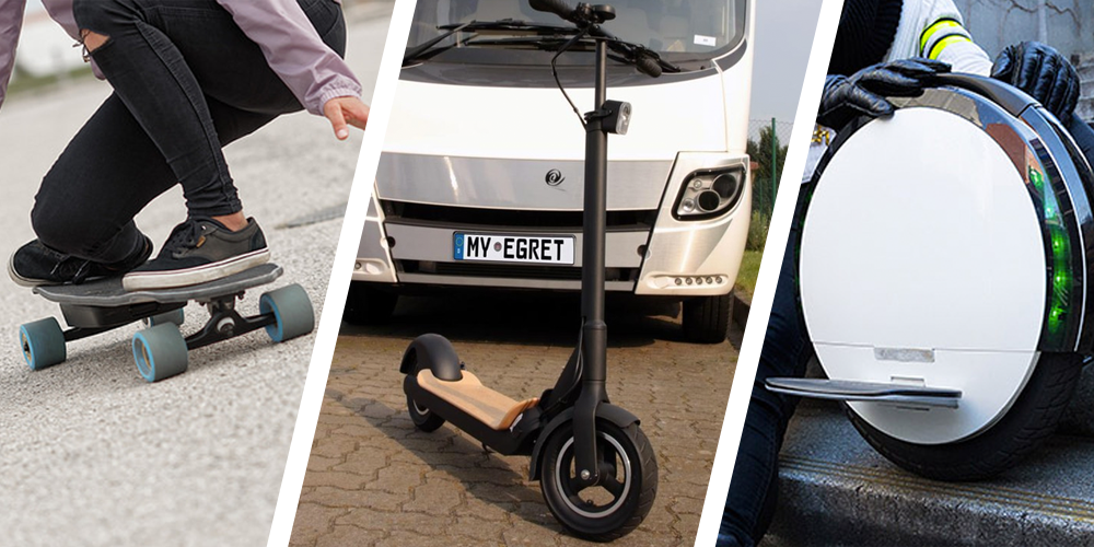 Skateboard stehroller monowheel collage