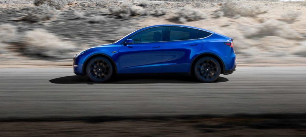 Tesla Model Y side blue