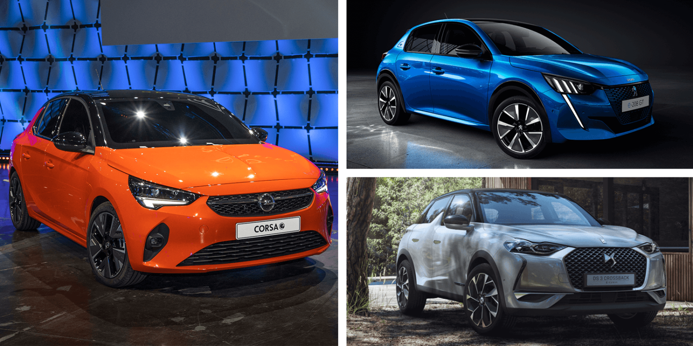 Opel corsa e peugeot e ds crossback collage
