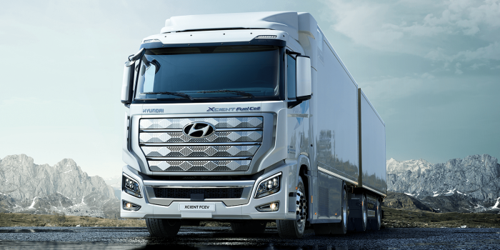 Hyundai xcient pila de combustible brennstoffzellen camión camión de pila de combustible min