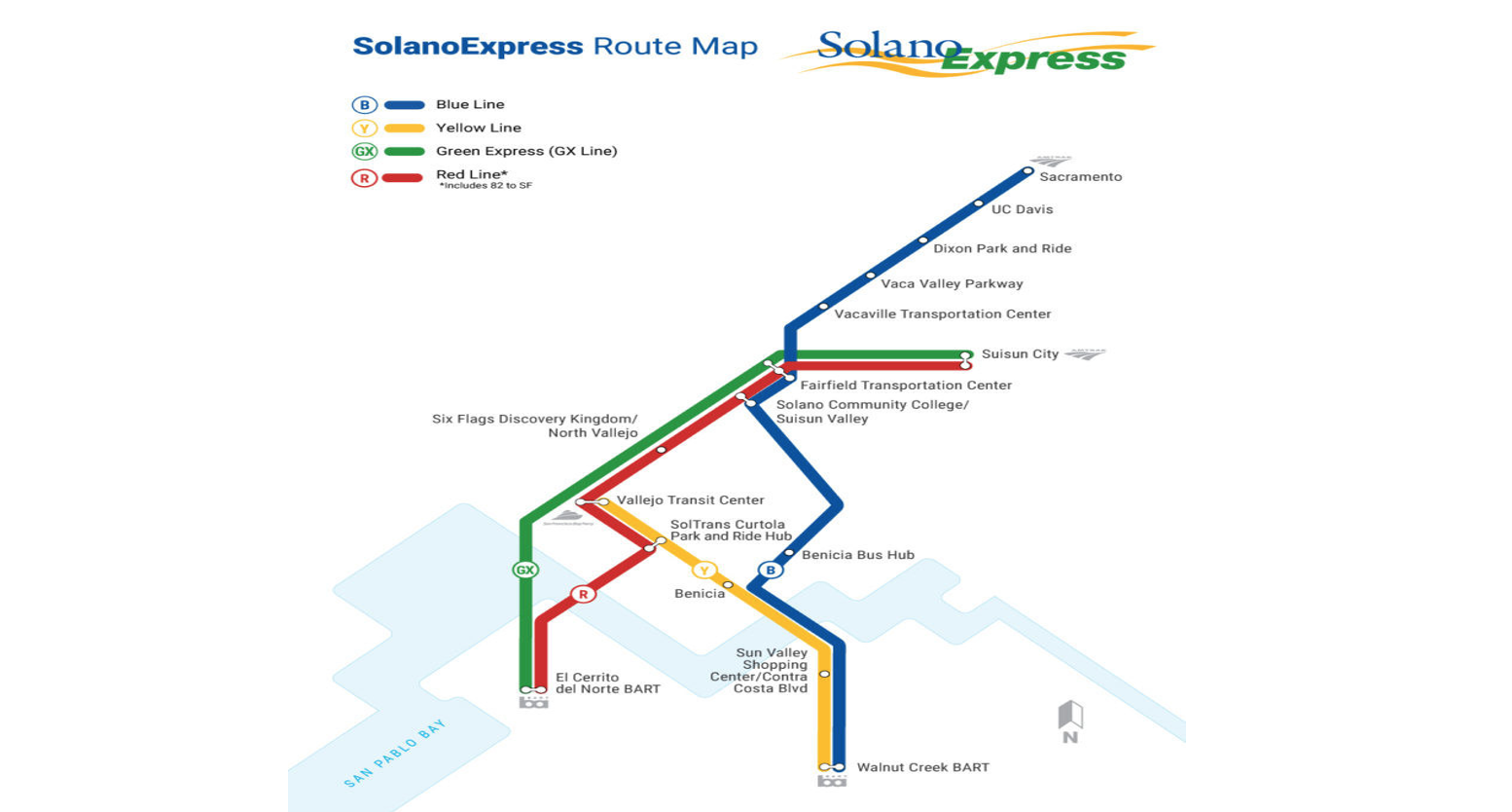 Mapa de la ruta del Solano Express de Momentum Dynamics Mapa de la ruta del Solano Express de Momentum Dynamics