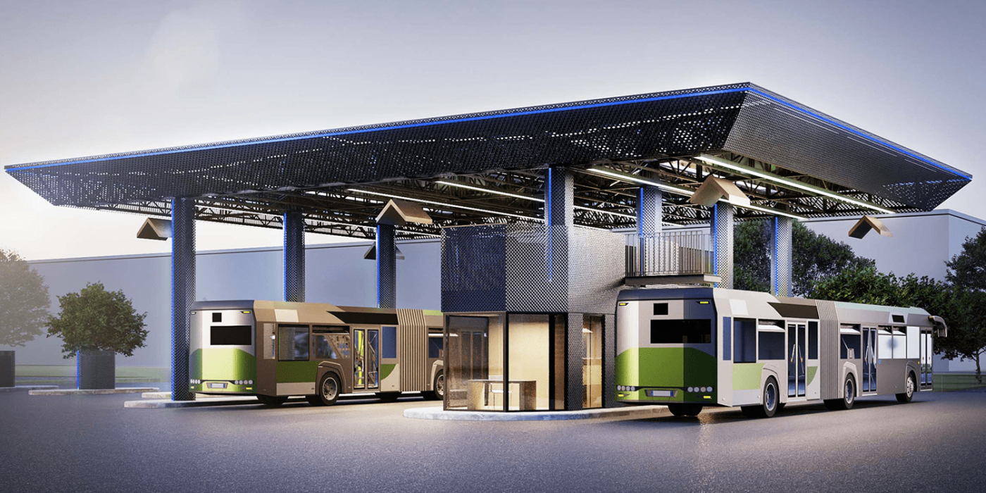 Estación de carga de ladestación de autobuses eléctricos Solaris elektrobus min