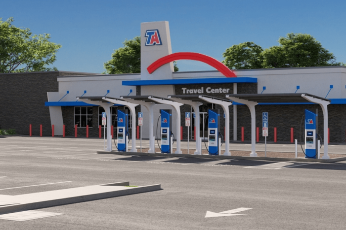 Travelcenters of america electrify america ladestation charging station usa min e