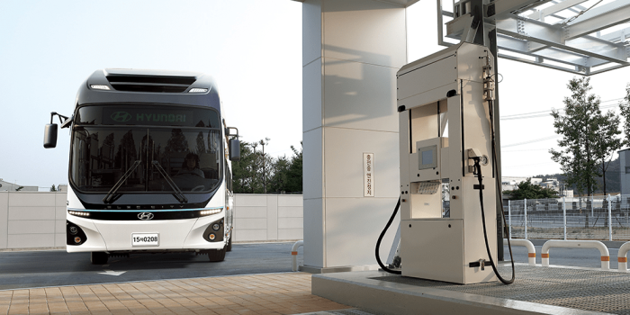 Hyundai elec city fcev brennstoffzellen bus fuel cell bus suedkorea del sur h2 tankstelle hydrogen filling station min
