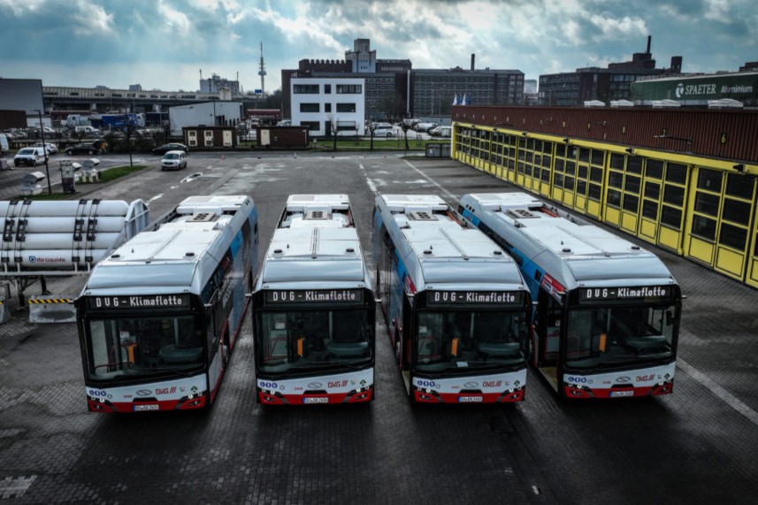 Solaris duisburg urbino pila de combustible de hidrógeno h2 autobuses eléctricos recortados