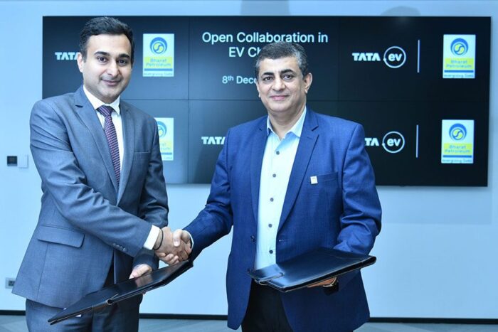 Bharat petroleum and tata passenger electric mobility collaborate to setup chargers e