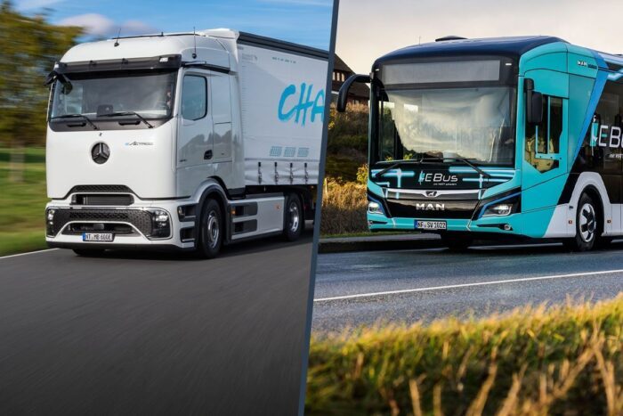 Daimler camión mercedes benz eactros e lkw camión eléctrico hombre lions city e elektrobus autobús eléctrico collage min