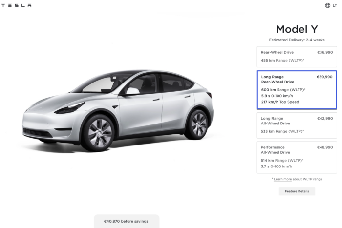 Tesla model y de largo alcance