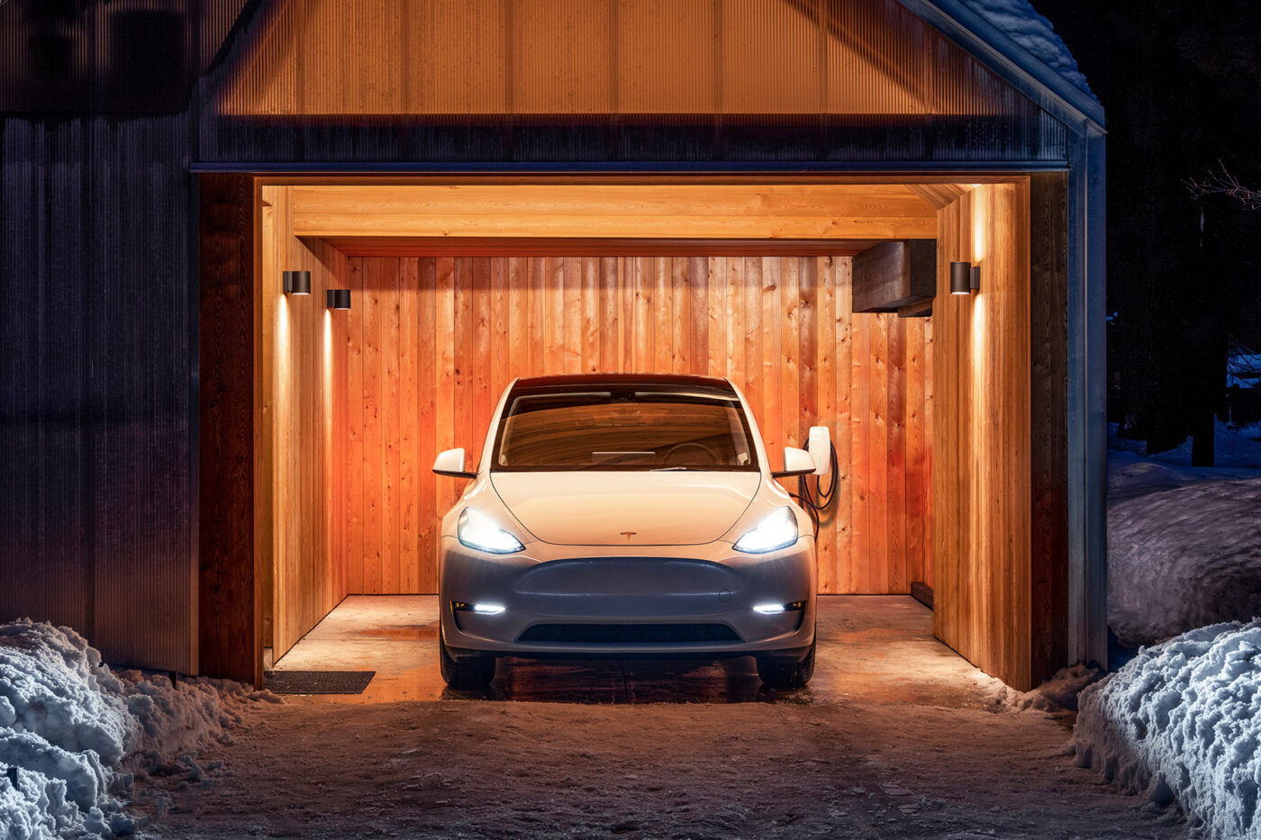 Tesla model y schnee snow