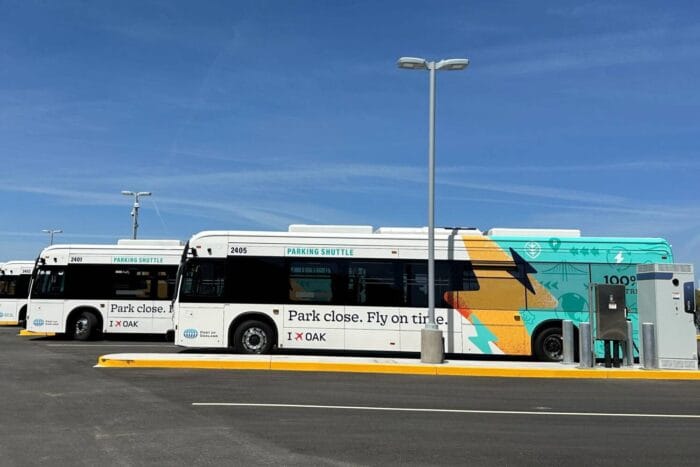 Oakland airport electric buses shuttle california usa