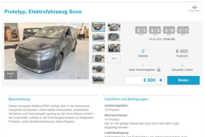 Sono motors sion prototyp auktion