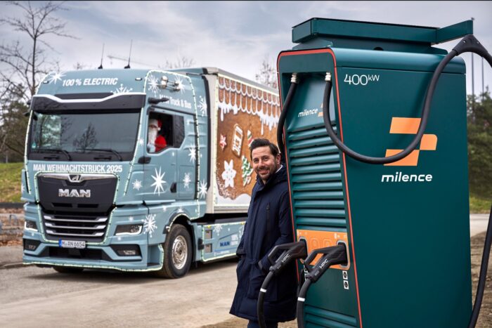 Man christmas truck milence charging stations electric truck germany munich